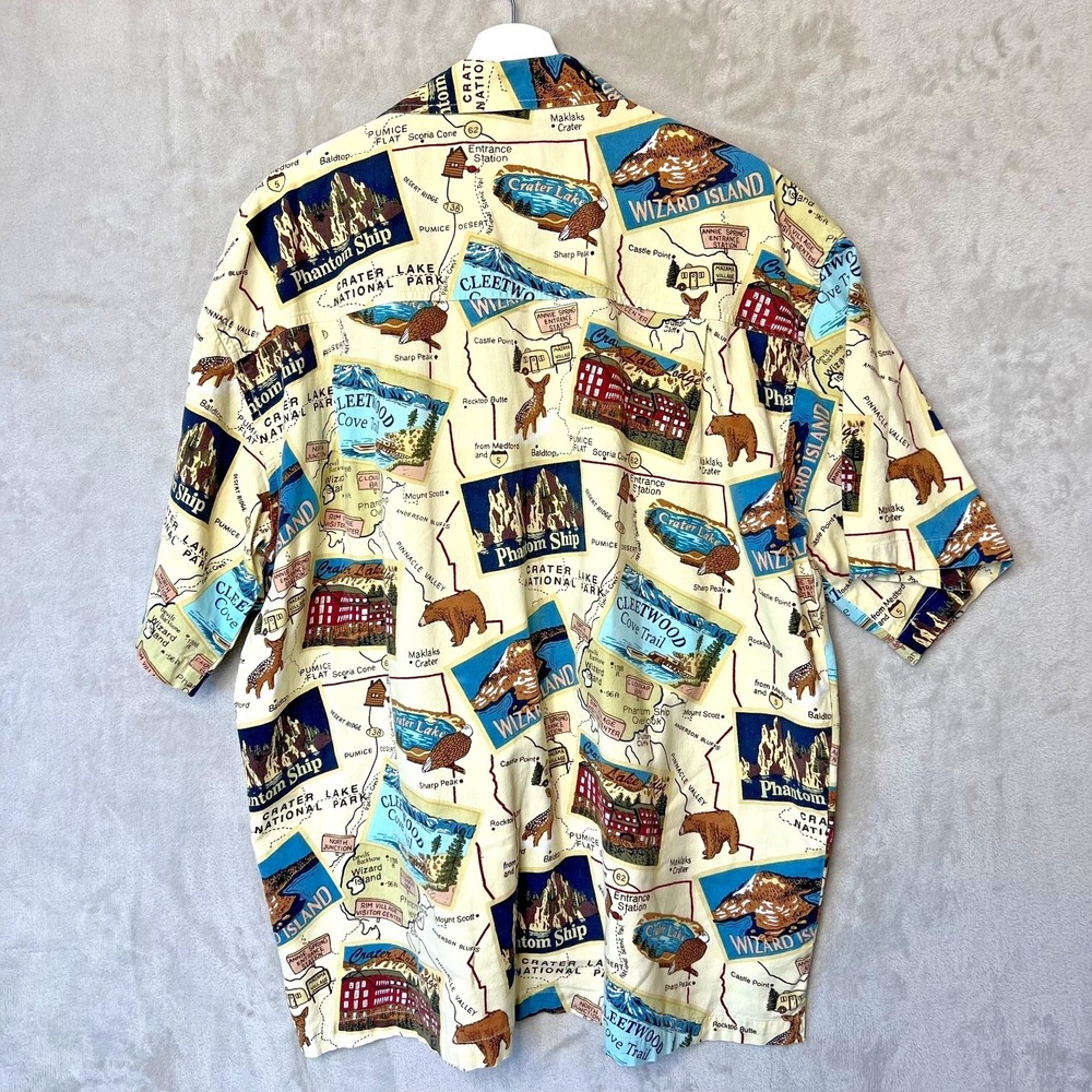 Dem Crazy Shirt Mens XXL Cream All Over Print Destination Map Travel Casual - Picture 2 of 8